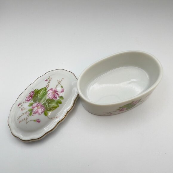 Vintage Lefton Porcelain Trinket Box Floral - Picture 2 of 6